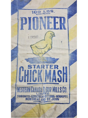 1938 Pioneer Starter Chick Mash Feed Sack Bag Western Canada Flour Mills 36"x17"